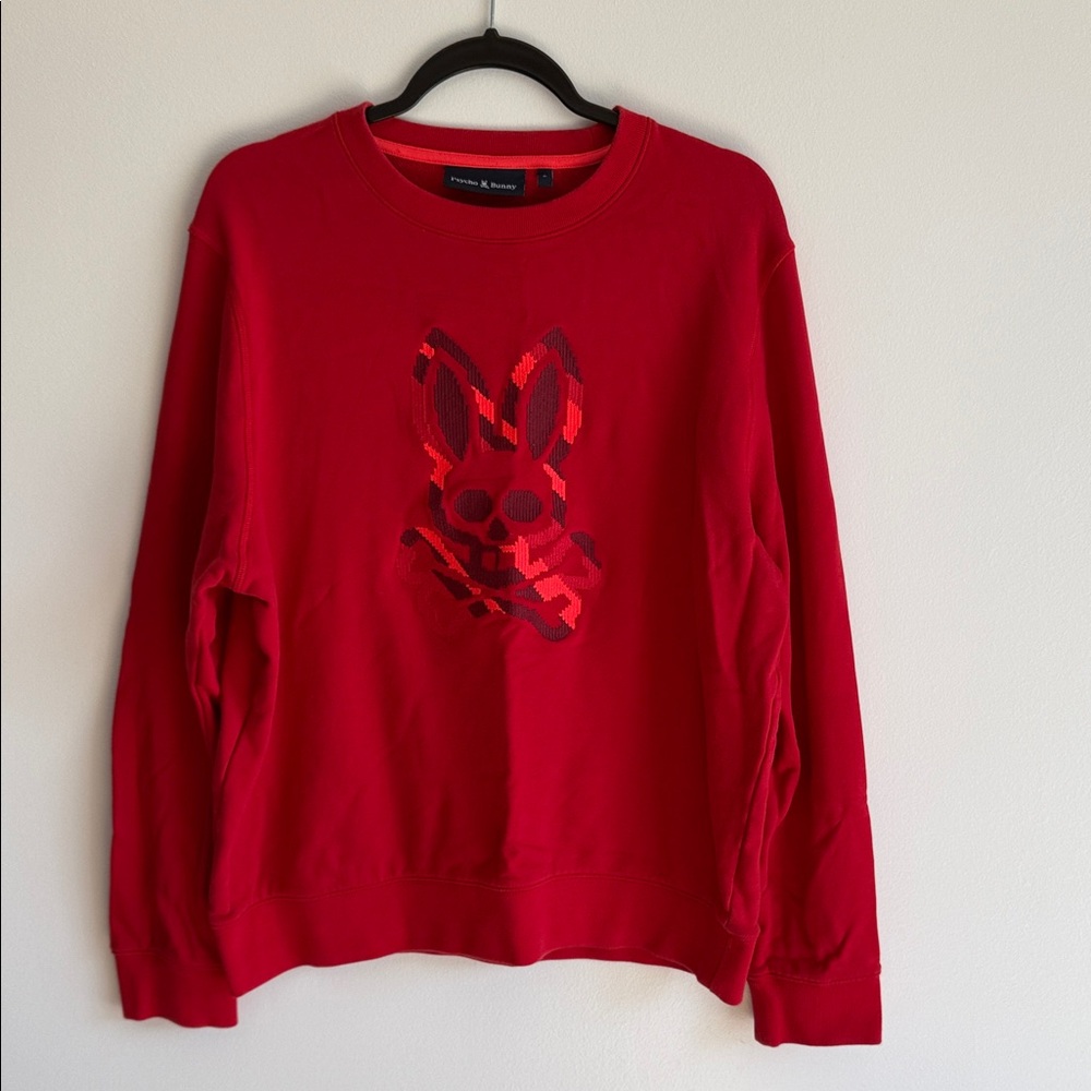 Psycho Bunny Red Crewneck with Camouflage Logo